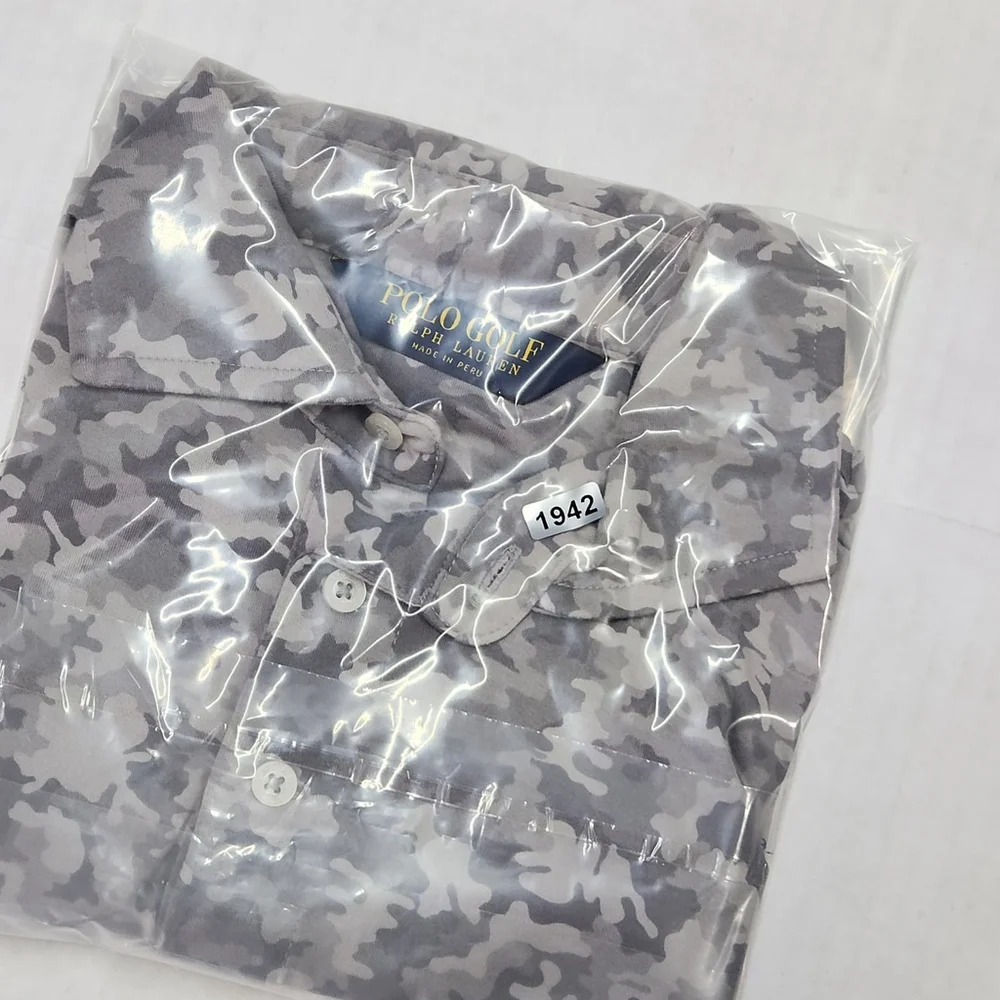 Polo Golf Ralph Lauren Polo Shirt M Gray Camo Performance Cotton Mens Medium